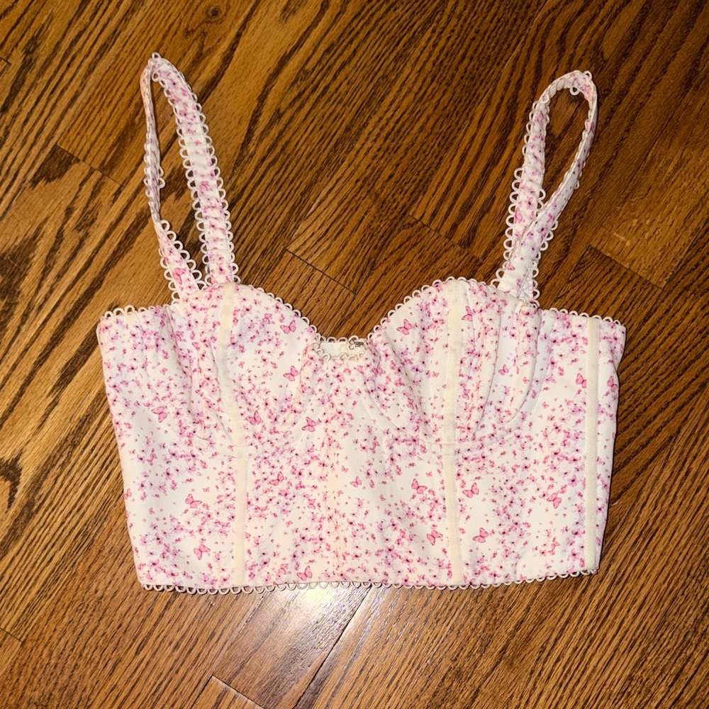 White Fox Floral Pink Corset Top